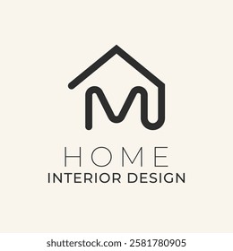 letter m house line monogram logo vector.