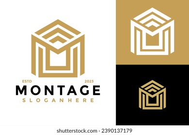 Letter M House Montage Logo design vector symbol icon illustration