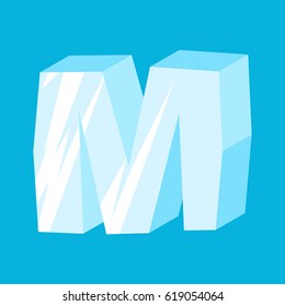 letter M ice font. Icicles alphabet. freeze lettering. Iceberg ABC sign