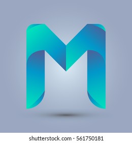 Letter M icon and logo template.  New design and elegant typographic concept. twisted, blue and green.