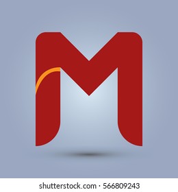 Letter M icon and logo template.  New Flat design and elegant typographic concept. One line yellow. red
