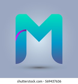 Letter M icon and logo template.  New design and elegant typographic concept. One line purple. blue