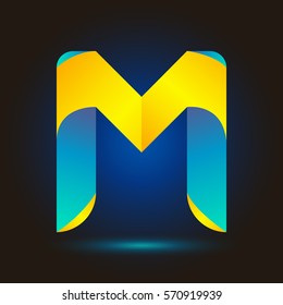 Letter M icon and logo template.  New design typographic. twisted. blue and yellow line