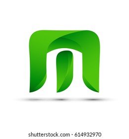 Letter M icon and logo template. elegant typographic with twisted green