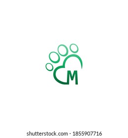 Letter M icon on paw prints logo design