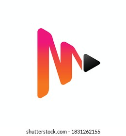 letter M icon, play button vector