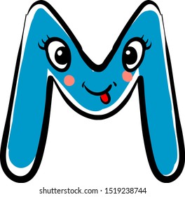 Letter M, illustration, vector on white background.