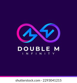 Letter M Infinity Logo design and Blue Purple Gradient Colorful symbol for Business Company Branding and Corporate Identity