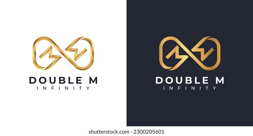 Letter M Infinity Logo design and Gold Elegant symbol for Business Company Branding and Corporate Identity
