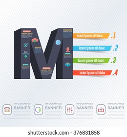 Letter M Infographics Design and Web Elements
