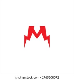 Letter M Initial Logo Design Template Isolated On White Background. Alphabet Thunder Logo Concept. Red Color Theme.