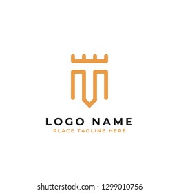letter m initial logo template. elegant symbol with royal castle concept vector design.