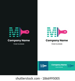 Letter M Initial with paint brush icon for paint and decoration business logo concept vector template