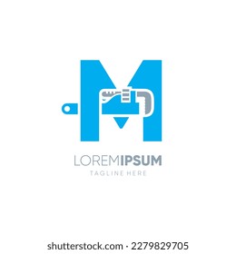 Letter M Initial Pipe Wrench Logo Design Vector Icon Graphic Emblem Illustration