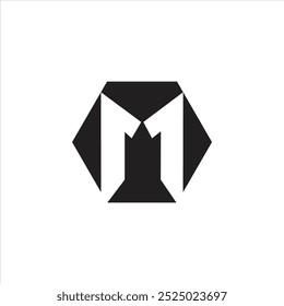 Letra M logotipo original original, forma hexágono elegante monograma logotipo abstrato