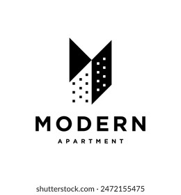 Letter M Initials Monogram Apartment Building Architecture Construction Simple Vector Logo Design