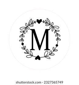 Letra "M" iniciales con marcos florales redondos, logotipo de monograma vectorial, archivo de corte