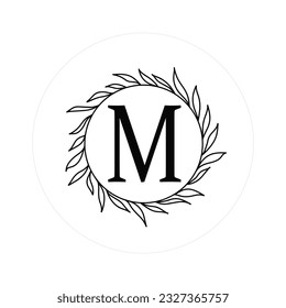 Letter "M" Initials with Round Floral Frames, Vector Monogram Logo, Cricut File