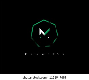 Letter M inside abstract polygon shape futuristic logo design