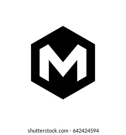 Letter M inside black hexagon