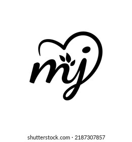 letter m and j with a leaf and love shape. good for any business related to nature things.