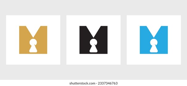 Letter M Key Hold Logo Design. Locked Icon, Security, Protection, Safe Symbol Vector Template