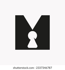 Letter M Key Hold Logo Design. Locked Icon, Security, Protection, Safe Symbol Vector Template
