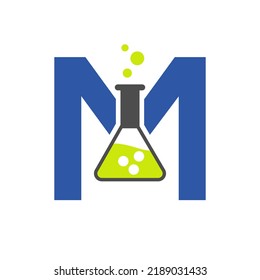 Letter M Lab Logo Concept for Science, Healthcare, Medical, Laboratory, Chemical and Nature Symbol