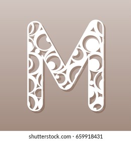 Letter M laser cut. English alphabet. Vector illustration.