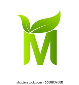 Letter M with leaf element,  Ecology concept