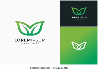 Letter M Leaf Green Fresh Eco Nature Natural Leaves Organic Vector Logo Design Illustration