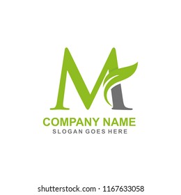 Letter M leaf initial logo template