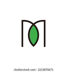 Letter M leaf, line geometric symbol simple logo vector