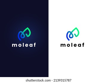 letter m with leaf logo design template