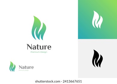 Letter M leaf logo icon design with foliage graphic symbol for nature brand logo identity