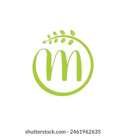 Letter M With Leaf Logo Vector 005