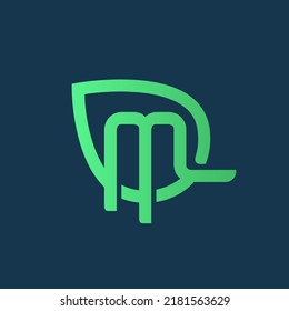 letter m with leaf shape logo design. Initial m line with Leaf icon creative monogram symbol