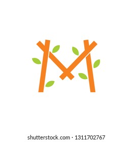 letter m leaf wood symbol logo vector