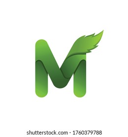 letter m with leaves, logo template
