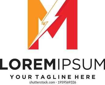 Letter M lightning electric logo