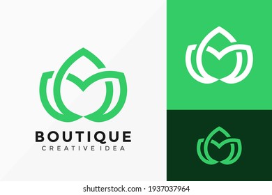 Letter M Line Art Lotus Flower Boutique Logo Vector Design. Abstract emblem, designs concept, logos, logotype element for template.