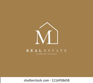 Letter M Line House Real Estate Logo