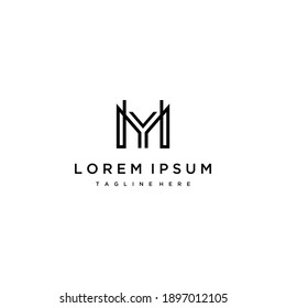 Diseño del logotipo de la línea M de la letra.