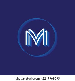 Letter M line logo design logo with neon blue color shadow. Universal elegant vector sign design. Premium business logotype. Graphic alphabet symbol for corporate business identity
