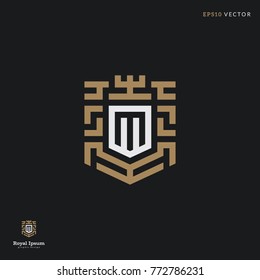 Letter "M" line logo. Royal goemetric frame illustration. Eps10 vector