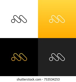 The letter M in line style. Vector logo, icon, symbol, sign from letters m. Flat logotype design with yellow color for company or brand.