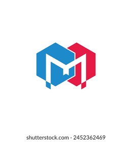 letter m linked hexagon simple geometric colorful logo vector 
