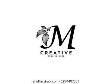 Letter M Linked Leaf Logo, Black color, unique design