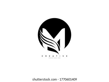 Letra M Alas Elegantes Vinculadas Logotipo de forma de círculo delgado