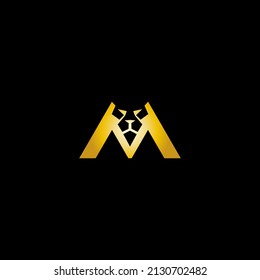 Letter M And Lion Head Vector Design For Logo. Gold Letter M Logo